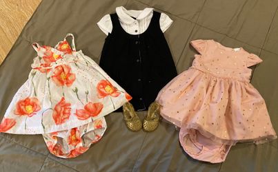 Baby Girl 6-9 Months Dresses + 6-12 Mos Shoes