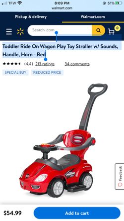 Brand new 3-in-1 Kids Push and Pedal Toddler Ride On Wagon Play Toy Stroller w/ Sounds, Handle, Horn - Red