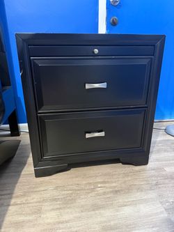Black 2-Drawer Nightstand with Silver Handles
