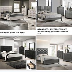 4- Pc Bedroom set Dresser,Mirror  Nightstand (1) Queen size bed frame  Not including Mattress and Box Sp