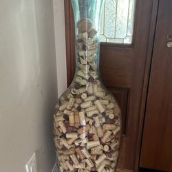 Crate & Barrel Large 3’ Glass Vase Filled With Wine Corks