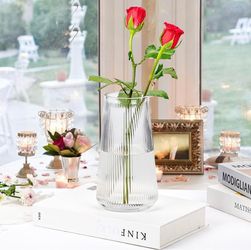 Clear Ribbed Glass Flower Vase