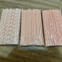 120pcs - 7.75inch Disposable Pink and White Paper Straws, Pink Cake Pops Stick for Party Supplies