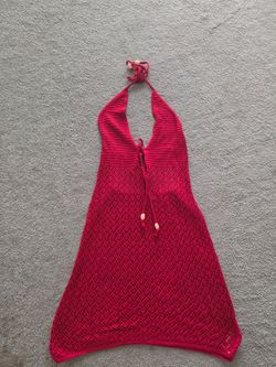 NWOT Cupshe Red Halter Crochet Swim Cover Up Size Small