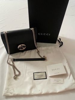 Gucci Purse Crossbody Handbag Shoulder Bag Black Leather GG Logo Women Box