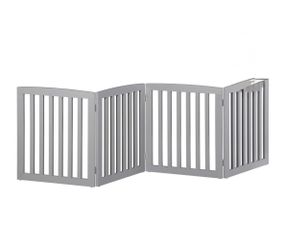 Foldable Pet Fence Home Entryway Doorway Indoor Dog Fence Pet Gate 4 Panels with Protector Feet MDF Gray