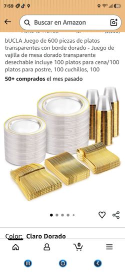bUCLA 600-Piece Disposable Gold Rim Dinnerware Set