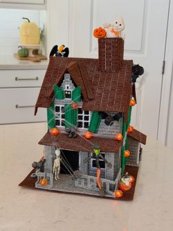 Vintage Halloween Haunted House Light Up Pumpkin Large Handmade