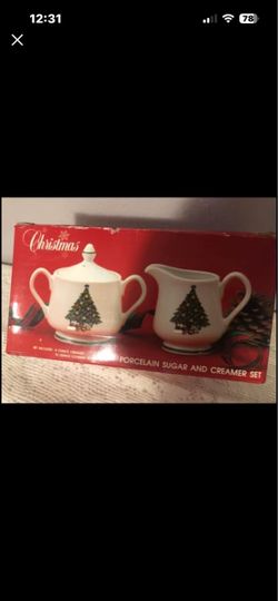 Christmas By Carlton Porcelain Sugar And Creamer Set/1986 Action Industries. New in box