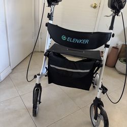 ELENKER Upright Walker, Stand Up Folding Rollator Walker with 10” Front Wheels Backrest Seat and Padded Armrests for Seniors and Adults,