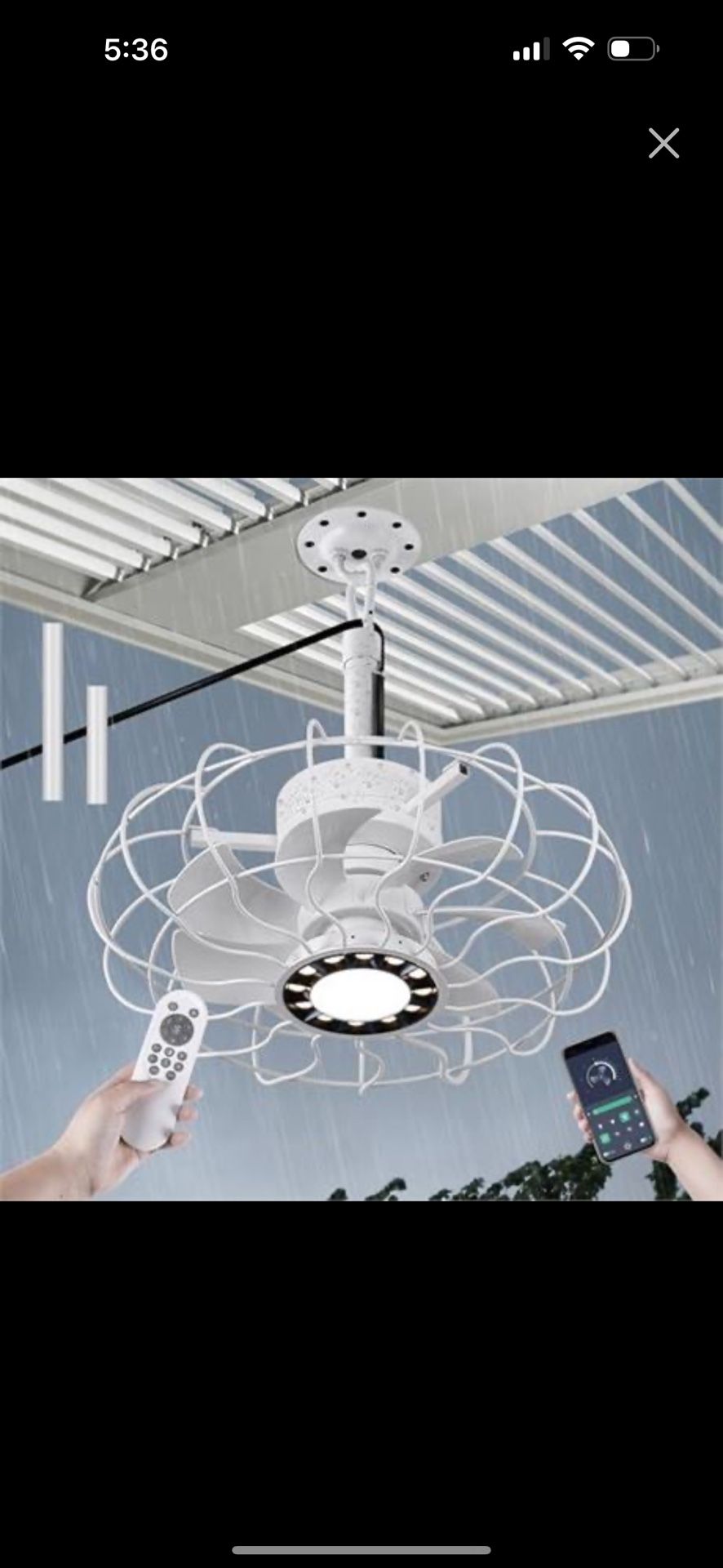 Ceiling Fan KINGTORO 15" Outdoor Ceiling Fans with Lights and Remote, White Waterproof G (SR) MSRP: $79.98 - New