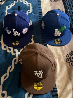 Nice hats to add to collection..New era dodger hats all size 7 1/2 fitted selling the lot of 3 for 80.00  all 3 are genuine new era 1 hat is exclusive