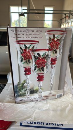 Painted Glass Candle Holders Set of 3