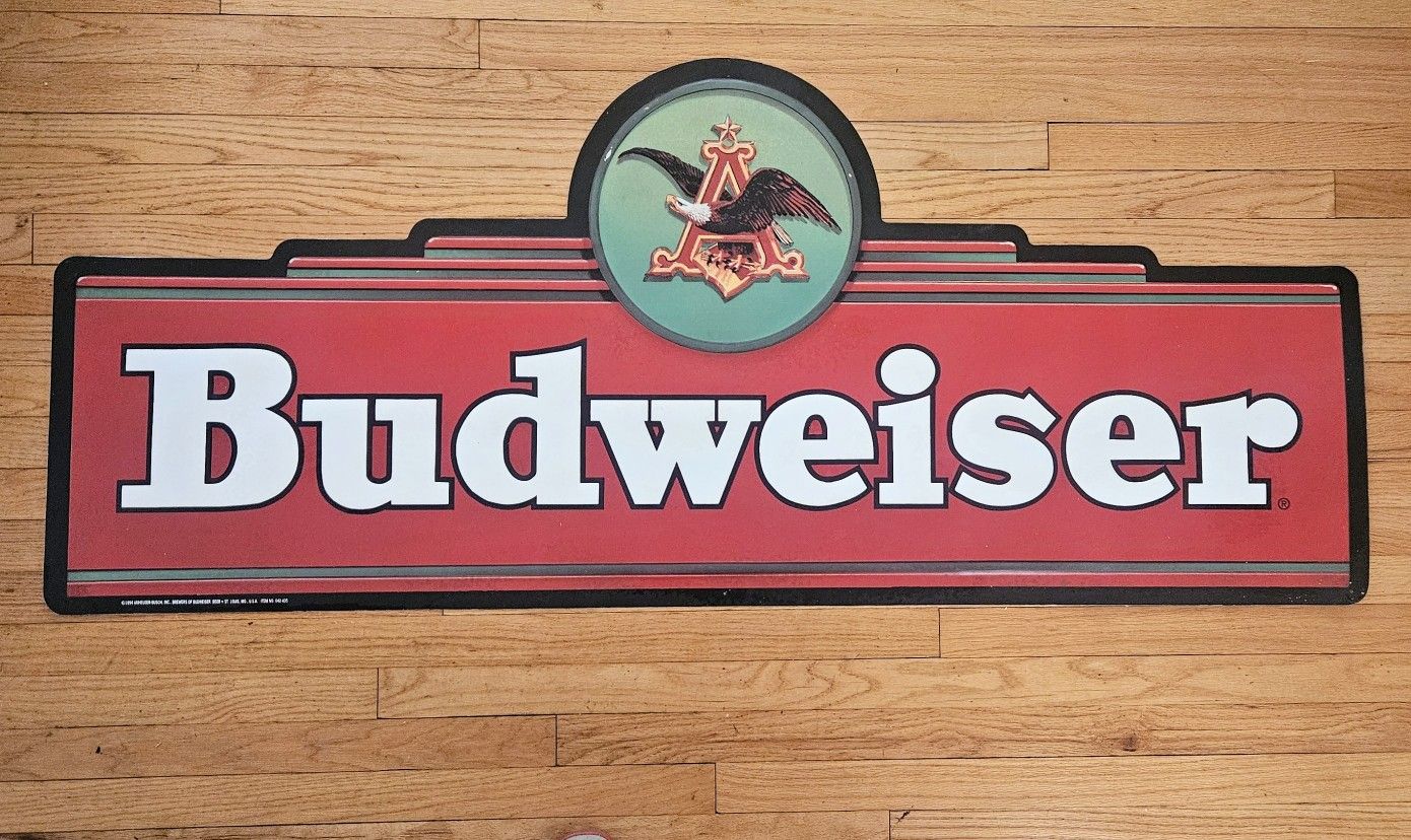 RARE Classic Metal Vintage Budweiser Beer Sign Large 60" Advertisement! (1994)
