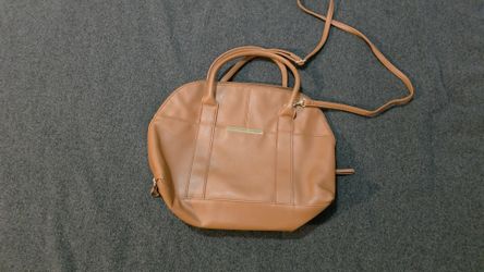 Cognac Brown Dome Satchel Bag - Paisley Lining, Crossbody Strap
