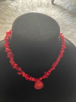 Natural Red Coral Necklace, Coral Chip Beads, Gemstone Pendant Necklace, Vintage Inspired Jewelry Gift