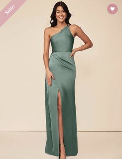Azazie Brand New Eucalyptus Satin Dress
