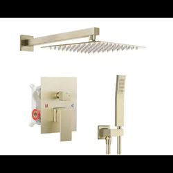AKLFGN Single Handle 2-Spray 10 inch Square Shower Combo Set in Brushed Gold