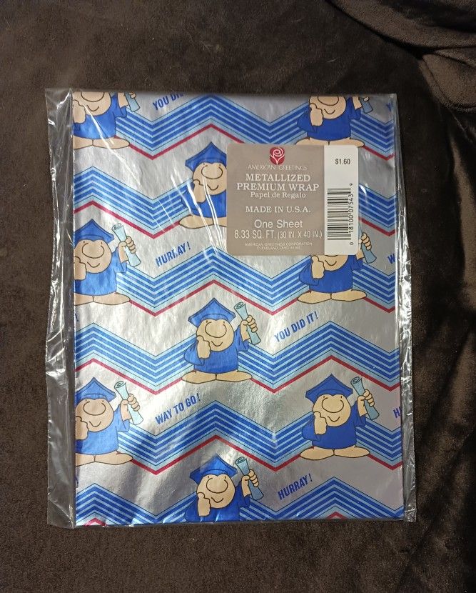 NOS Vtg Ziggy Graduate Metallized Flatwrap Wrapping Paper
