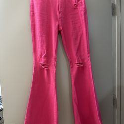 Hot pink flare, jeans, size medium