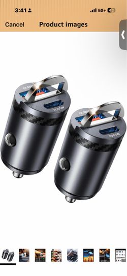 【Upgraded】 2-Pack 125W Fast Car Charger, Mini Flush Fit USB C Car Adapter Dual Port [65W PD & 60W QC] Cigarette Lighter USB Charger, Pull Ring Car Acc