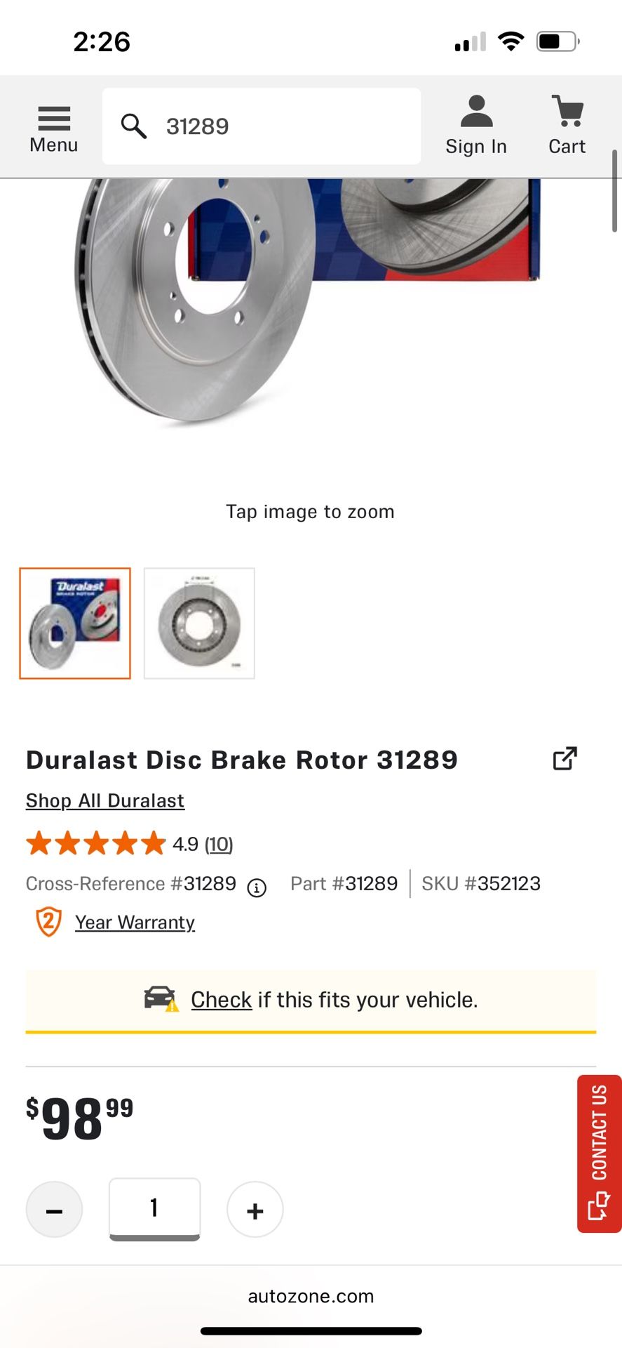 Duralast Brake Rotor 31289