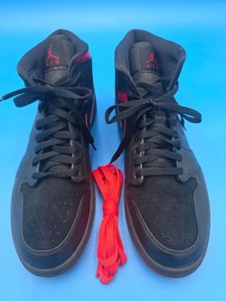 Air Jordan 1 Mid Black & Red High Top Sneakers Size 12