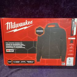 🧰🛠Milwaukee Men's LARGE M12 Black Heated Jacket Hoodie Kit w/2.0Ah Batt & Charger-NEW!-$125!🧰🛠