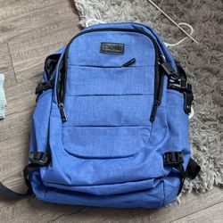 Blue Tech Backpack For Laptop With Built In Charger Adapters 