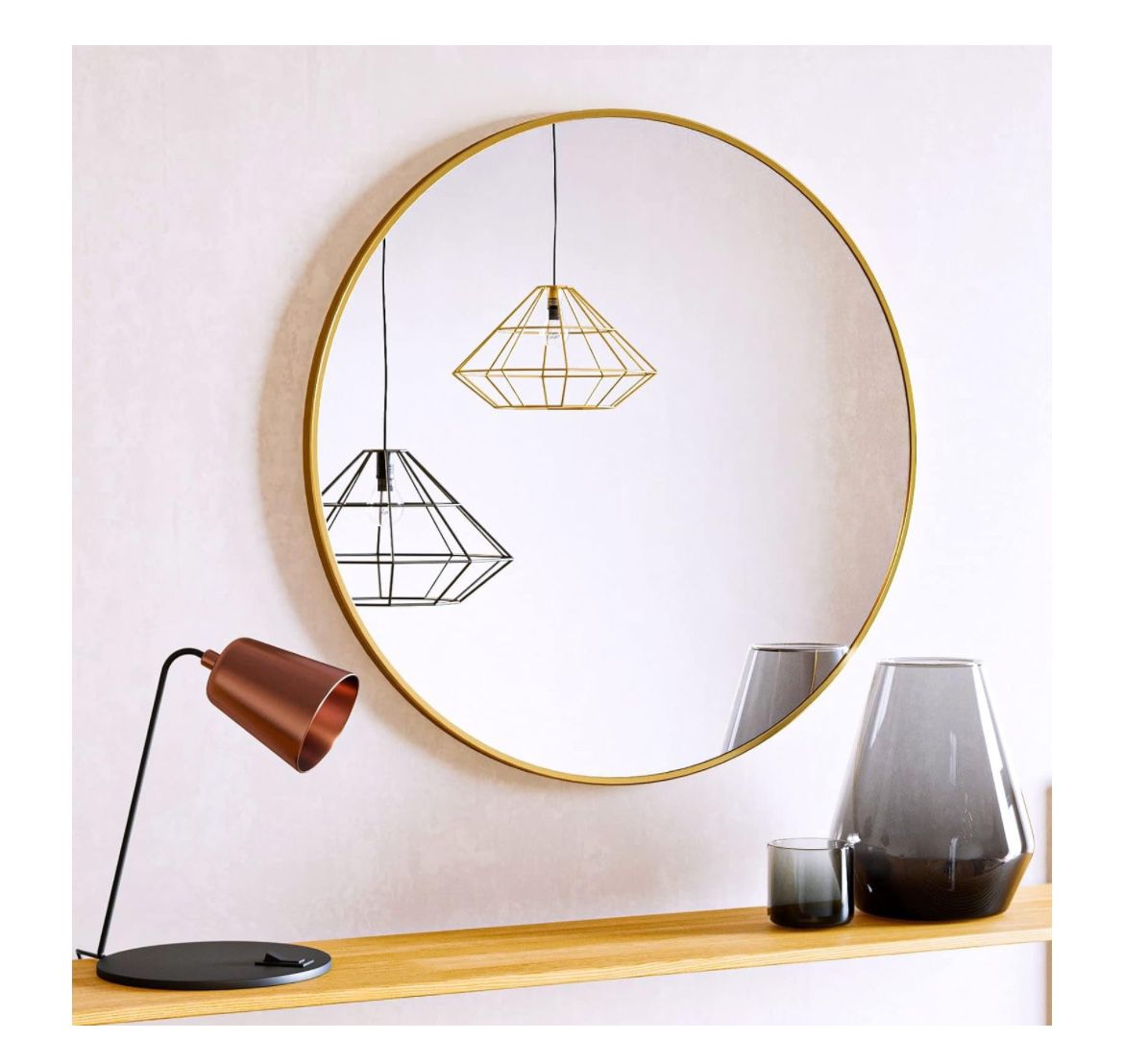 BEAUTYPEAK 16 Inch Round Mirror, Gold Metal Frame Circle Mirror