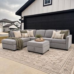Gray Sectional Couch With Storage Ottoman