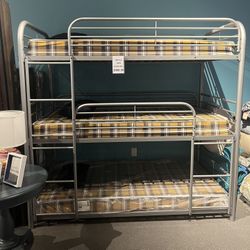 Grey Metal Triple Bunk Bed