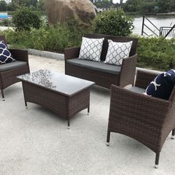 4 Pieces Outdoor Furniture Complete Patio Wicker Rattan Garden Set, Full

