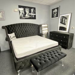 BLACK upholstered VELVET 🖤 bedroom SET 🖤