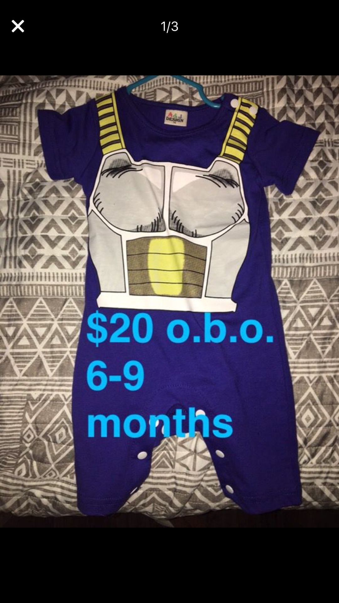 Dragon Ball Z baby Vageta costume/onesie 6-9 months