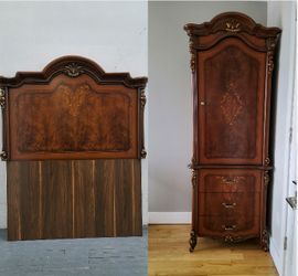Pair of classical style headboards and armoire