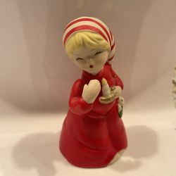 Vintage Jasco Merri Bell Little Girl In Pajamas Christmas Porcelain Bell