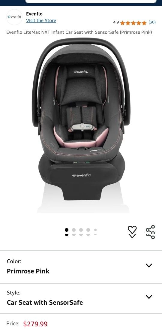 Evenflo LiteMax NXT Infant Car Seat with SensorSafe (Primrose Pink)