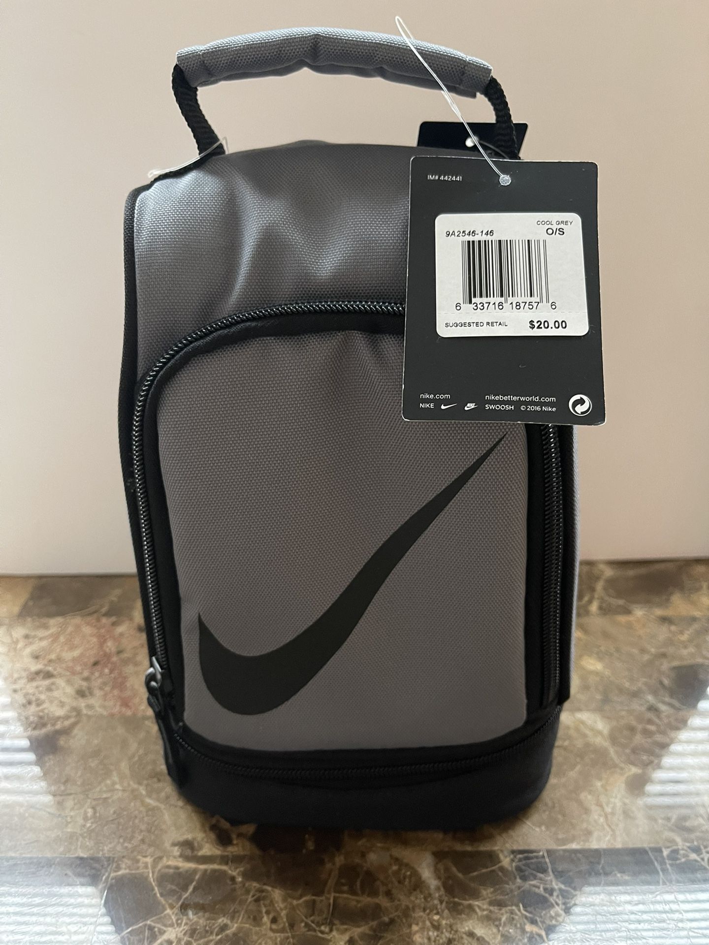 Nike Lunch Box Insulated Tote Lunchbox Upright Thermal Cooler Bag Black Grey