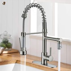 Commercial Kitchen Sink Faucet Pull Down Sprayer Twin Head Mixer Stainless Steel  