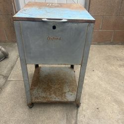 Classic Vintage Oxford Industrial Sliding Top Rolling File Box Missing Lock: