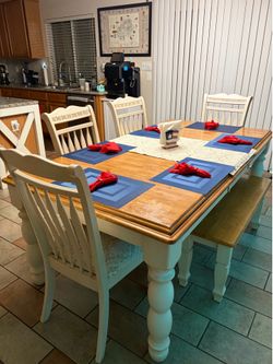6-Piece Farmhouse Dining Set with Table, 4 Chairs, and Bench