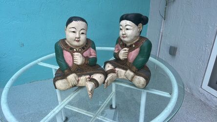 Pair of Asian Folk Art Carved Figurines