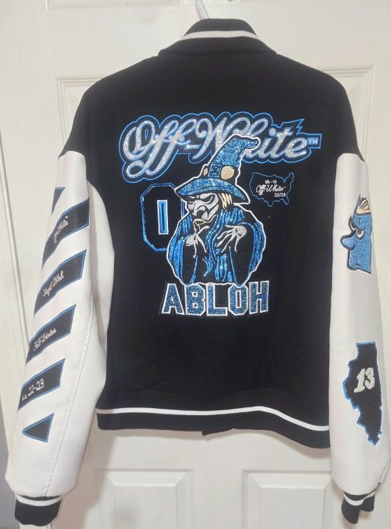 Off-White c/o Virgil Abloh
Cryst Graphics Leather Varsity - Black Peacock