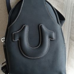 True Religion Women's Black Suede Crossbody Sling Bag Tote Handbag
