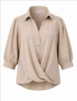 Gently used, Chenault Beige Wrap Blouse – Size L