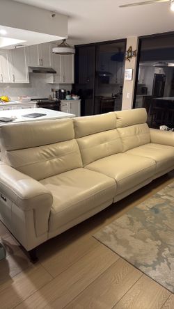 Cream Leather 3 Piece Sectional reclining  - electric