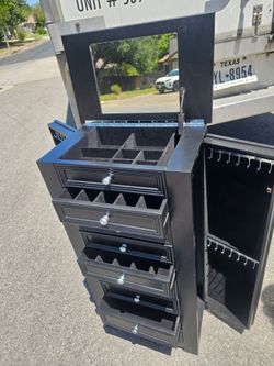 Black Standing Jewelry Armoire with Mirror