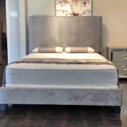 NEW Beautiful Grey Full Size Velvet Bed Frame