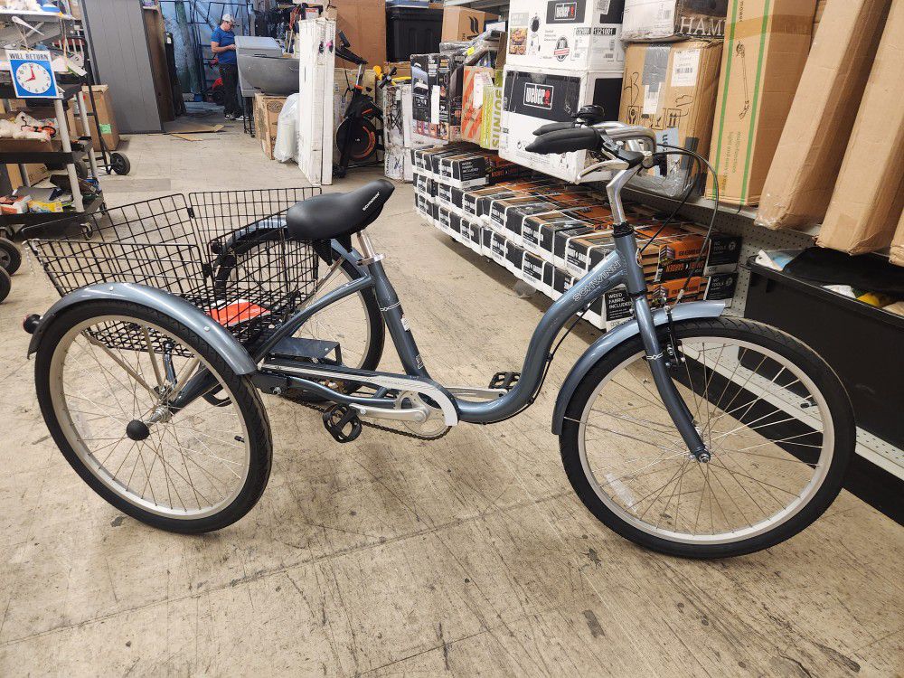 Schwinn Meridian Tricycle for Adults Men Women, 24 Inch 3-Wheel Bike, single speed  Low Step-Through Frame with Large Cruiser Seat,